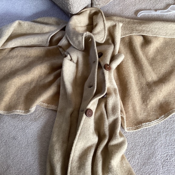 Vintage Handmade Heavy Wool Dress/Cape Cover Wood Buttons Dress - Picture 14 of 16